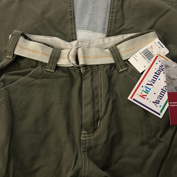 Nevada Boys Pants, SZ 8 100 % Cotton Army Green with Belt NWT - Picture 3 of 7